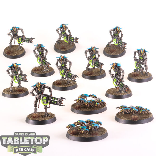 Necrons - 10 Necron Warriors & 3 Scarab Swarms - gut bemalt