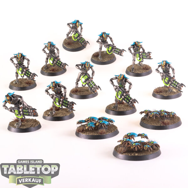 Necrons - 10 Necron Warriors & 3 Scarab Swarms - gut bemalt