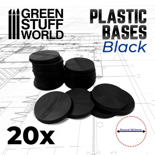 Green Stuff World - Plastic Bases - Round 28.5mm BLACK