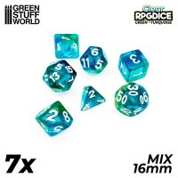 Green Stuff World - 7x Mix 16mm Dice - Green - Turquoise