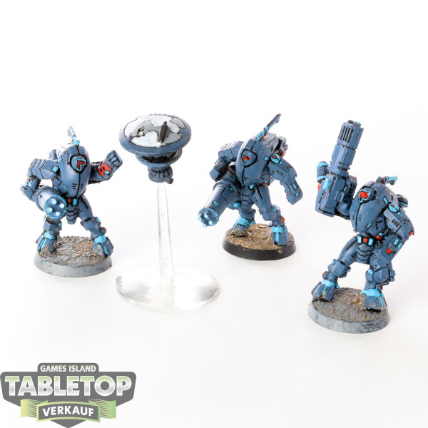 Tau Empire - 3 XV25 Stealth Battlesuits & Drone - bemalt