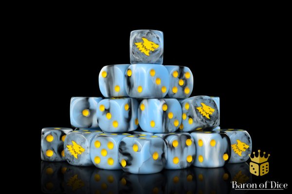 Baron of Dice - Snow Direwolf 16mm Round Corner Dice (25)