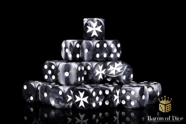 Baron of Dice - Knight Templar, Black 16mm Round Corner Dice (25)