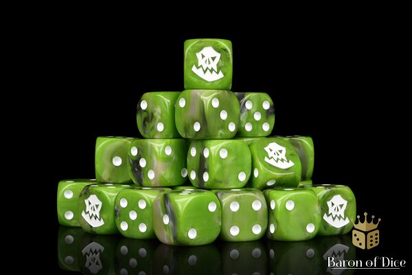 Baron of Dice - Orc, OG, White 16mm Round Corner Dice (25)