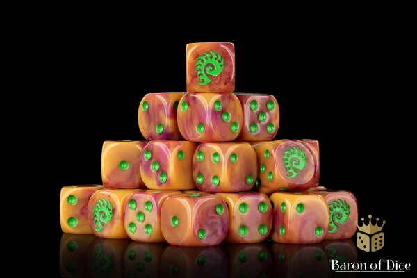 Baron of Dice - Alien, Orange & Green 16mm Round Corner Dice (25)