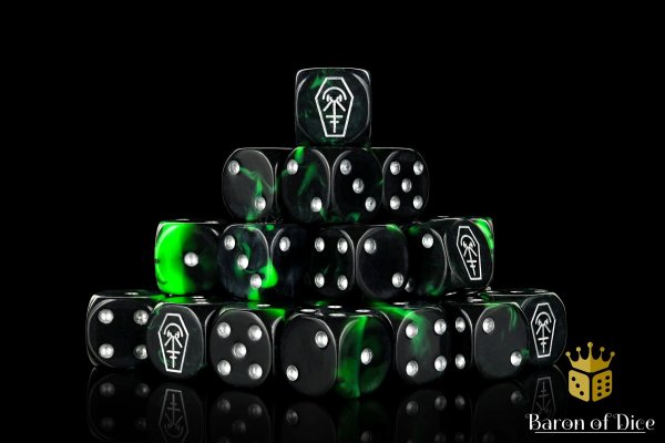 Baron of Dice - Day of the Dead, Silver Coffin 16mm Round Corner Dice (25)