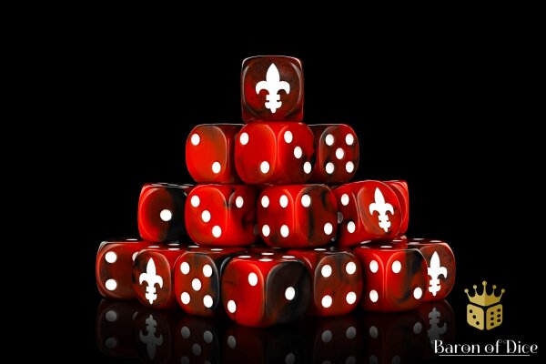 Baron of Dice - Fleur De Lis, Red 16mm Round Corner Dice (25)