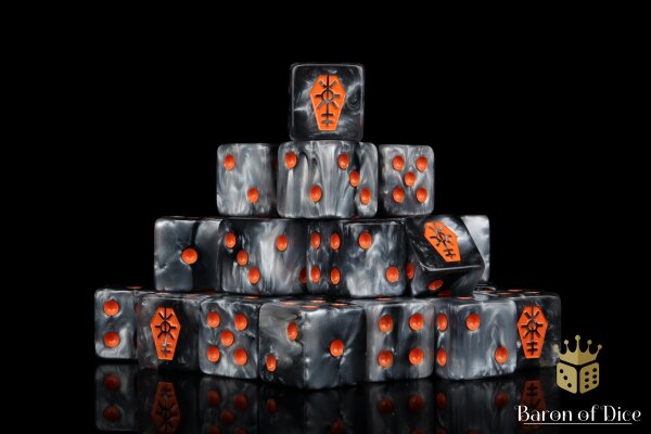 Baron of Dice - Day of the Dead, Orange Coffin 16mm Square Corner Dice (25)