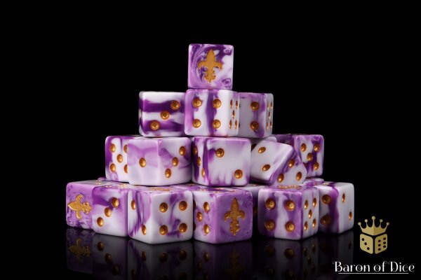 Baron of Dice - Fleur de Lis, Purple 16mm Square Corner Dice (25)