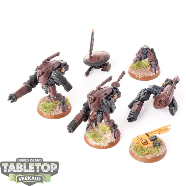 Tau Empire - 3x XV25 Stealth Battlesuits - teilweise bemalt