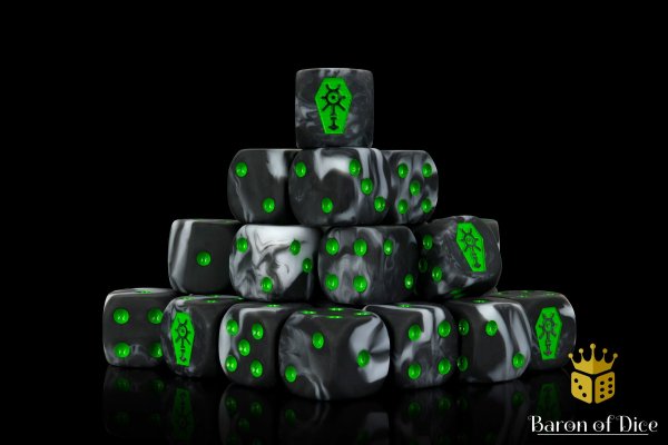 Baron of Dice - Day of the Dead, Green Coffin 16mm Round Corner Dice (25)