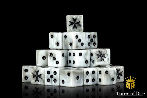 Baron of Dice - Knight Templars, White 16mm Square Corner Dice (25)
