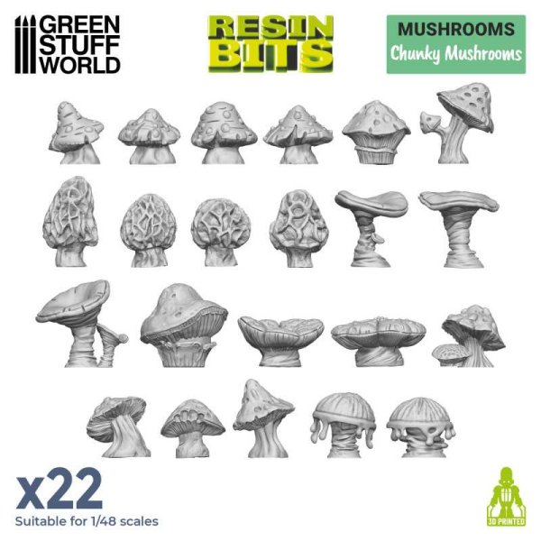 Green Stuff World - 3D printed set - Chunky Mushrooms