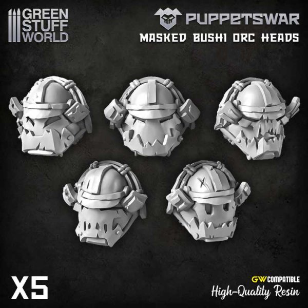 Green Stuff World - PuppetsWar - Masked Bushi Ork Heads