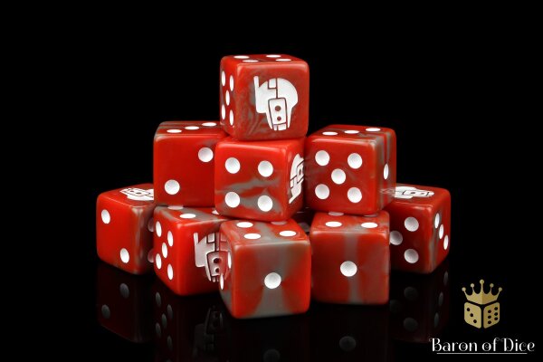 Baron of Dice - Robot Helm  - White Marbled 16mm Round Corner Dice (25)