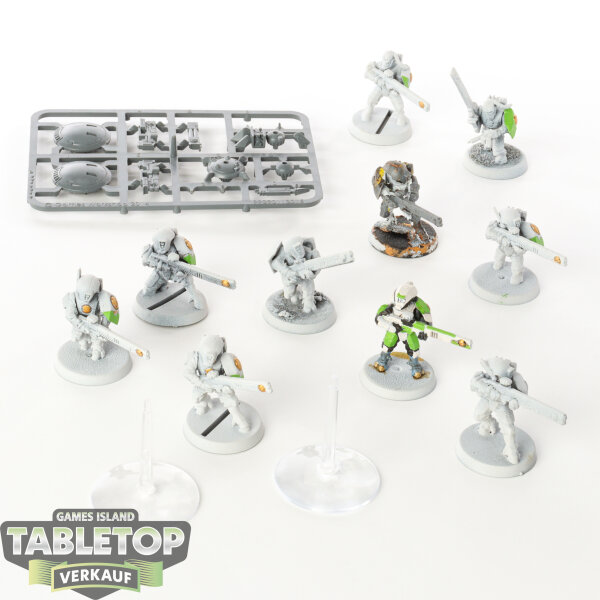 Tau Empire - 10 Fire Warriors Strike Team, 2 Drones - teilweise bemalt