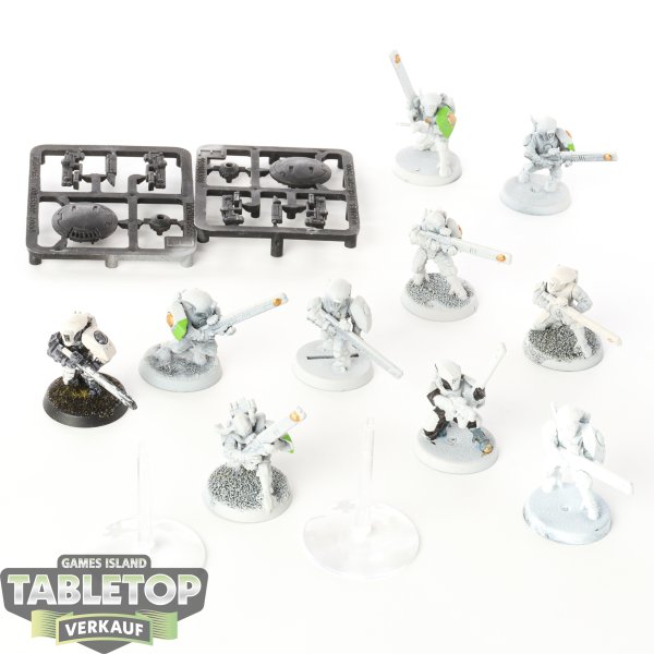 Tau Empire - 10 Fire Warriors Strike Team, 2 Drones - teilweise bemalt