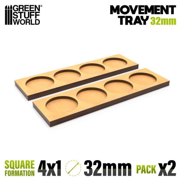 Green Stuff World - MDF Movement Trays 32mm 4x1 - Skirmish Lines