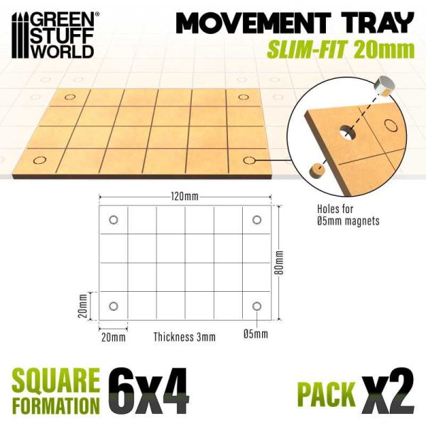 Green Stuff World - MDF Movement Trays - Slimfit Square 20 mm 6x4