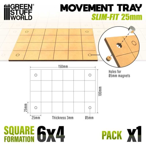 Green Stuff World - MDF Movement Trays - Slimfit Square 25 mm 6x4