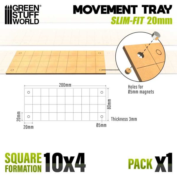 Green Stuff World - MDF Movement Trays - Slimfit Square 20 mm 10x4