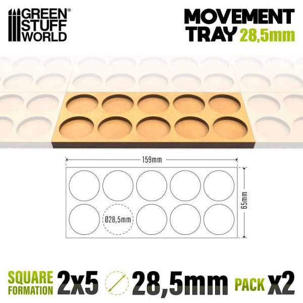 Green Stuff World - MDF Movement Trays 28.5mm 5x2 - Skirmish Lines