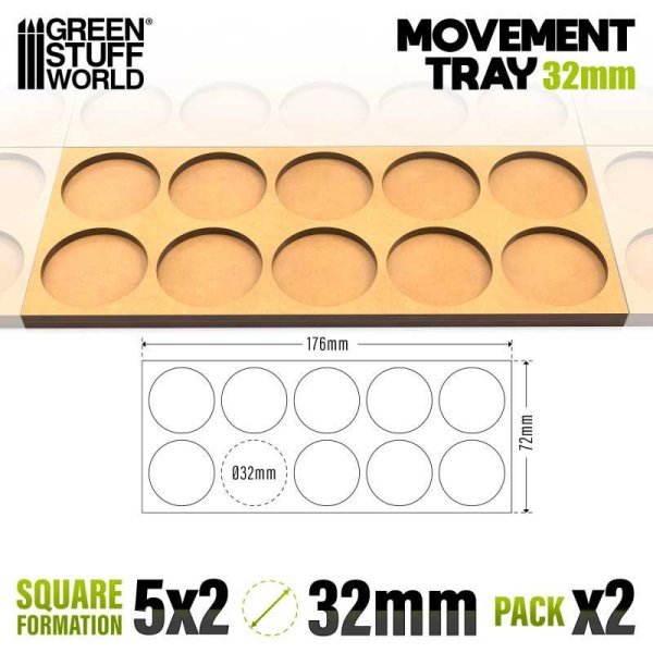 Green Stuff World - MDF Movement Trays 32mm 5x2 - Skirmish Lines