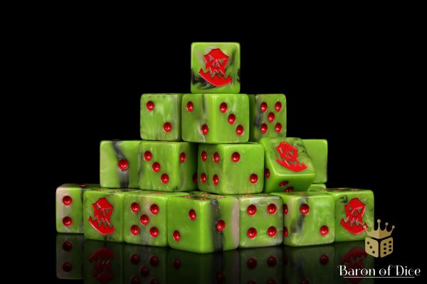 Baron of Dice - Orc, OG, Red 16mm Square Corner Dice (25)