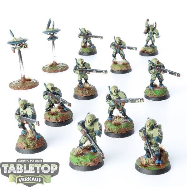 Tau Empire - 10 Fire Warriors & 2 Drones - bemalt