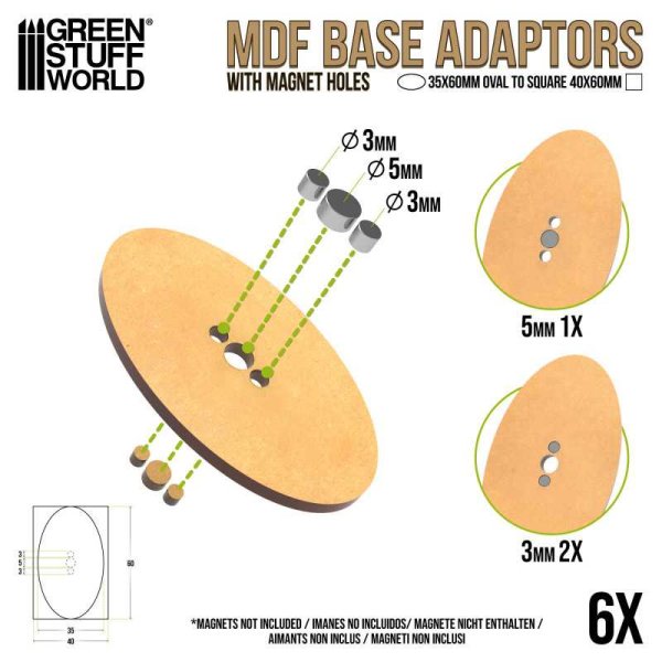 Green Stuff World - MDF Base Adapter - Oval 35x60mm to Square 40x60mm