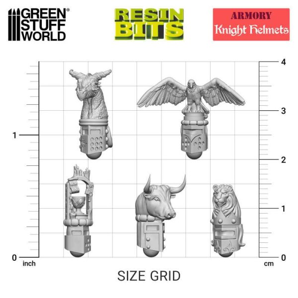 Green Stuff World - 3D printed set - Old World Knight Helmets