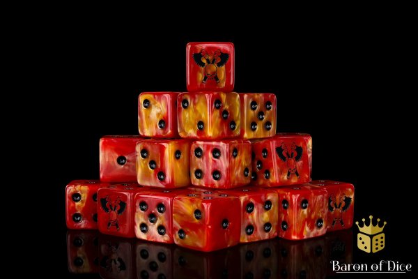 Baron of Dice - Skull Grinders, Fiery Hell 16mm Square Corner Dice (25)