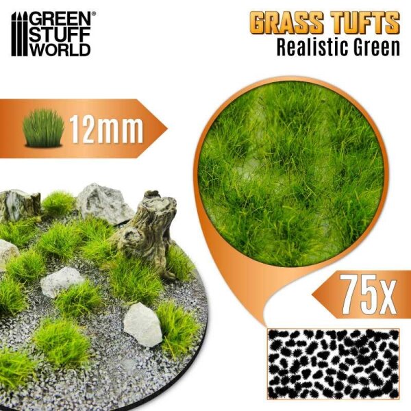 Green Stuff World - Static Grass Tufts 12 mm - Realistic Green