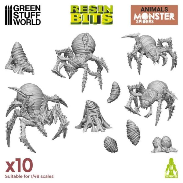 Green Stuff World - 3D printed set - Monster Spiders