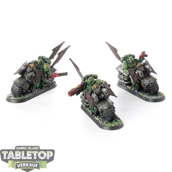 Dark Angels - 3x Ravenwing Bike Squadron - bemalt