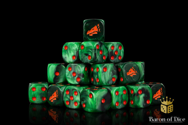 Baron of Dice - Drake, Green & Orange 16mm Round Corner Dice (25)