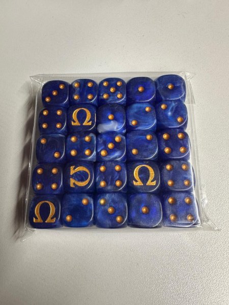 Baron of Dice - Omega (Dark Blue), Gold 16mm Round Corner Dice (25)