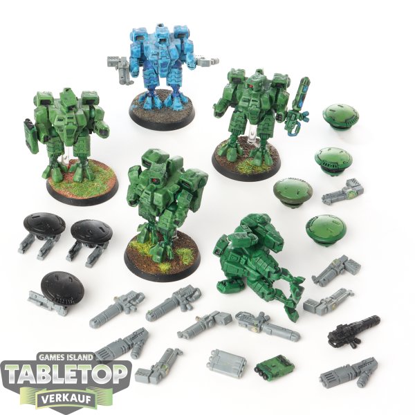 Tau Empire - 5 x XV8 Crisis Battlesuit Team klassisch - teilweise bemalt