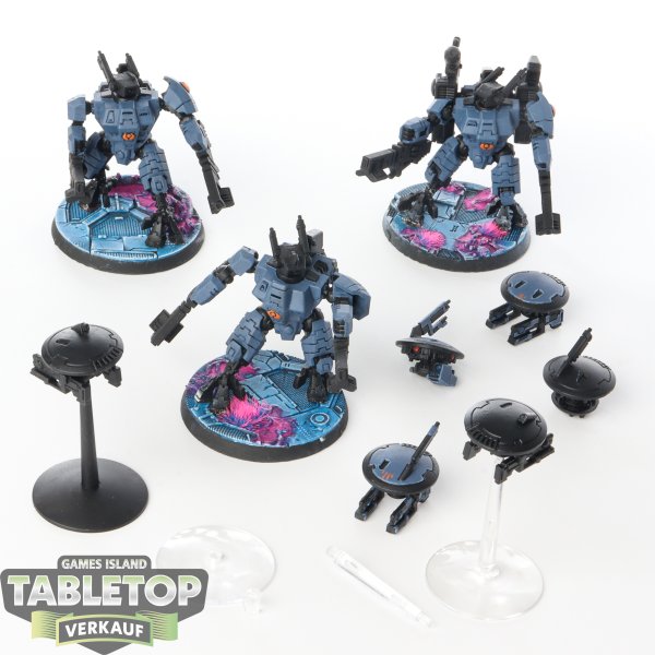 Tau Empire - 3 x XV8 Crisis Battlesuit Team - teilweise bemalt