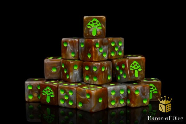 Baron of Dice - Shroom Bright Green 16mm Square Corner Dice (25)