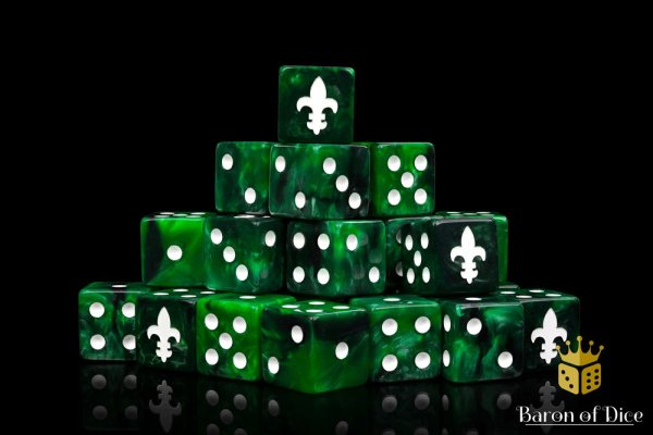 Baron of Dice - Fleur De Lis Green 16mm Square Corner Dice (25)