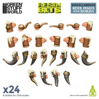 Green Stuff World - 3D printed set - Beer Mugs and Horns