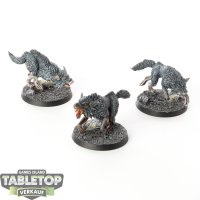 Space Wolves - 3 x Fenrisian Wolves - bemalt