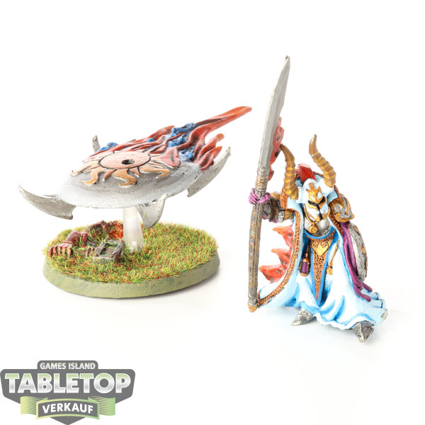 Warriors of Chaos - Tzeentch Sorcerer on Daemonic Steed - bemalt