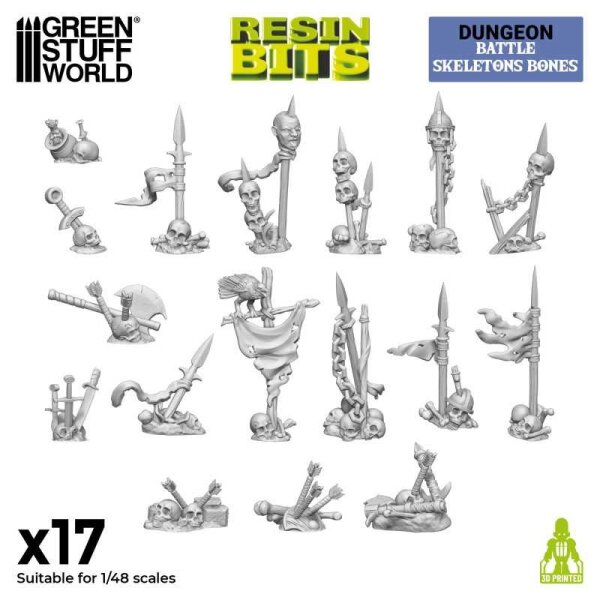 Green Stuff World - 3D printed set - Battle Skeleton Bones 1:48