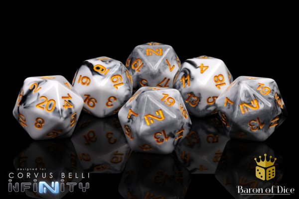 Baron of Dice - Infinity: N4 Marbled w/ Gold - Official Dice Set (6 Dices)
