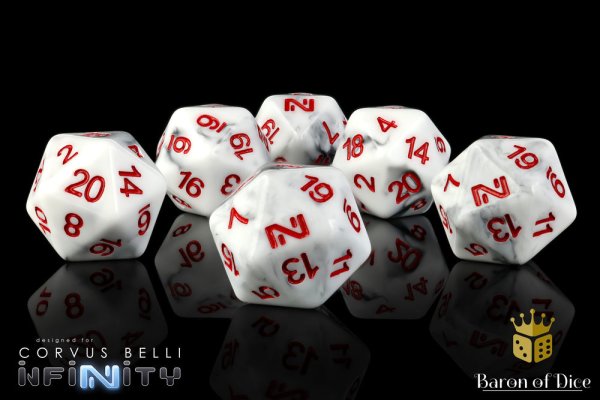 Baron of Dice - Infinity: N4 Marbled w/ Red - Official Dice Set (6 Dices)