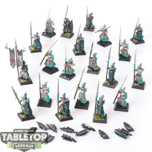 Dark Elves - 20 x Dark Elf Warrior Regiment - Spearmen - bemalt