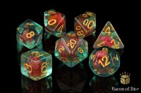 Baron of Dice - Teal with Red Flowers RPG Dice Set (7...