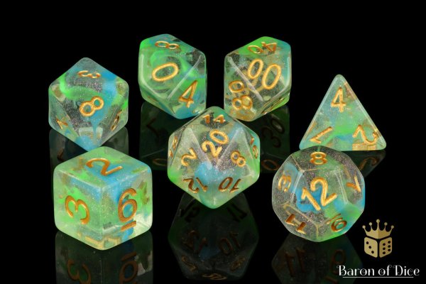 Baron of Dice - Blue Malachite RPG Dice Set (7 Pieces)